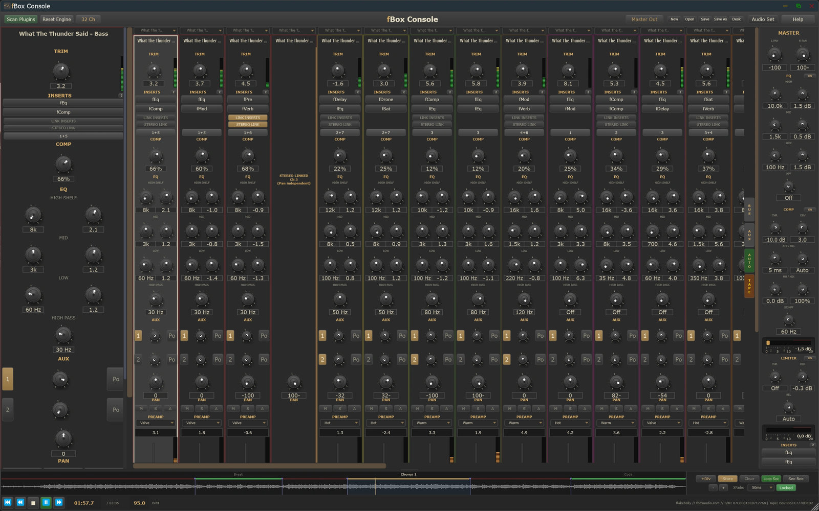 fBox Console, the 32-channel analogue-modelled mixing desk by fBox Audio